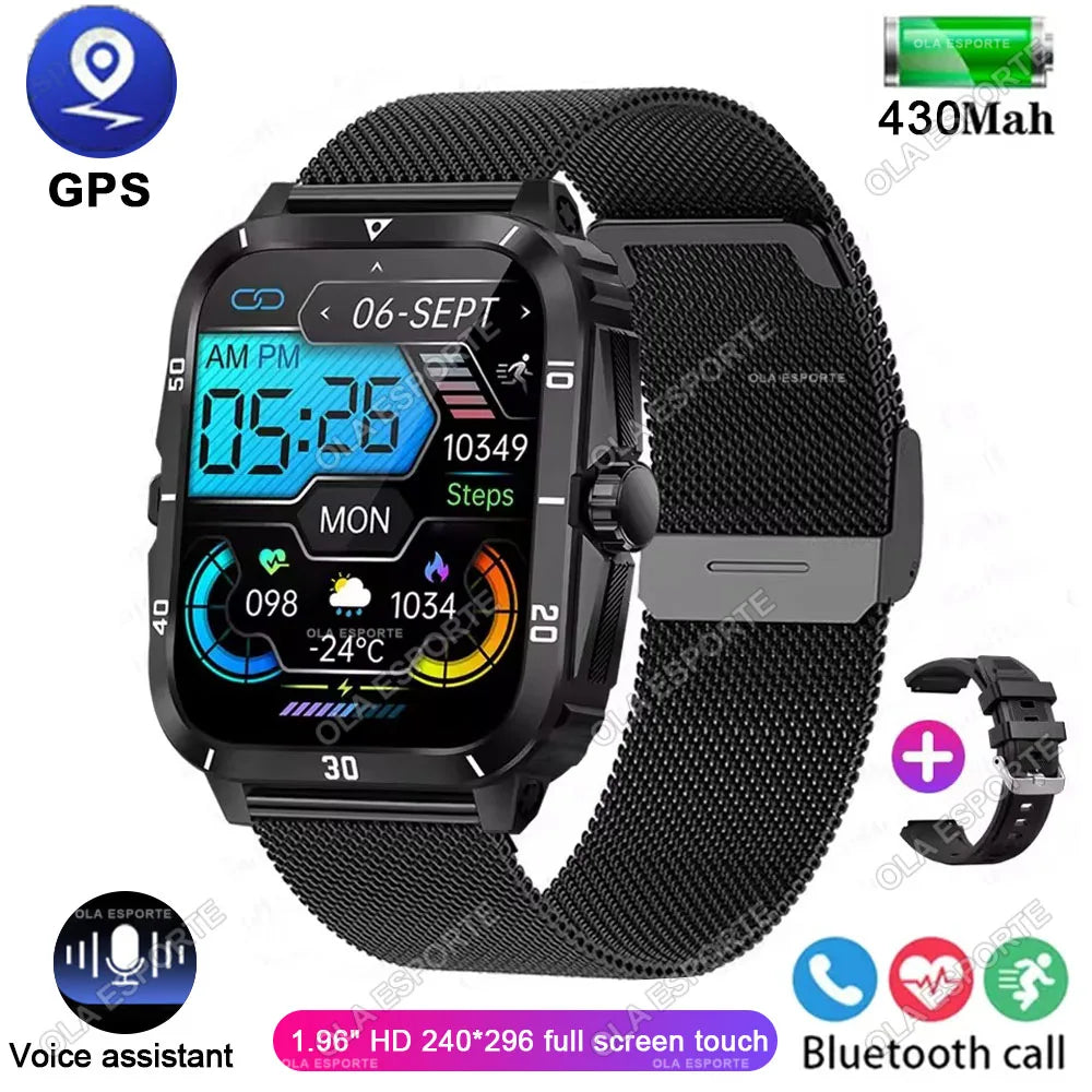 2026 Outdoor Military Watch 1.96" Smartwatch Men Bluetooth Call Health Monitor Smart Watch Sport Fitness Waterproof Watches Hw12