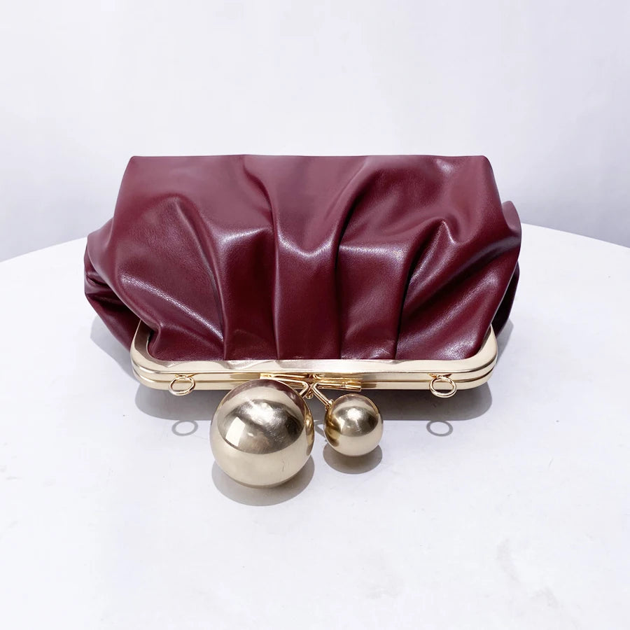 Shell Pleated Little Golden Ball Decorate Clip Bag For Women Luxury Designer Handbag Purse New Fashion Chain Shoulder Crossbody