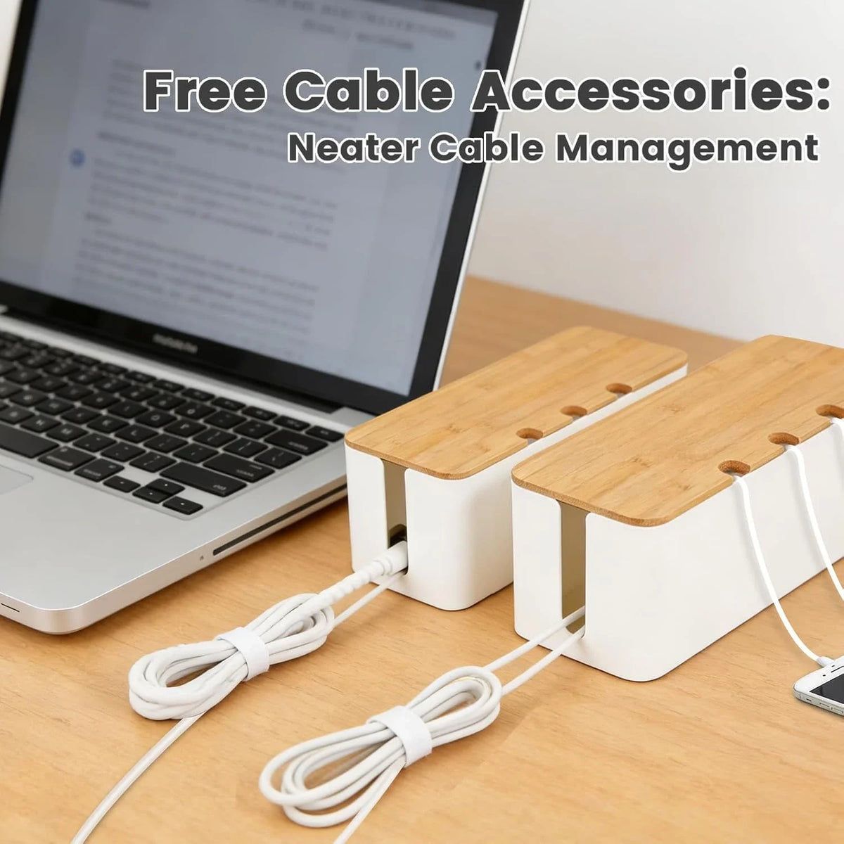Cable Organizer Box with Bamboo Lid