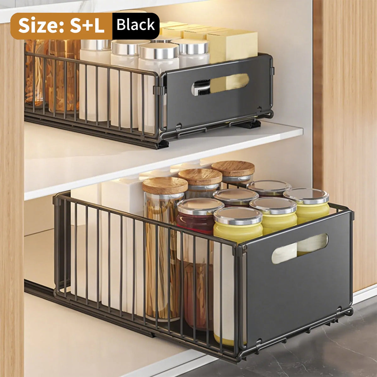 2-Layer Pull-Out Storage Rack, Multifunctional Sliding Kitchen Storage Rack, Drawer Organizer for Kitchen and Bathroom, Essential Drawer Cookware Storage