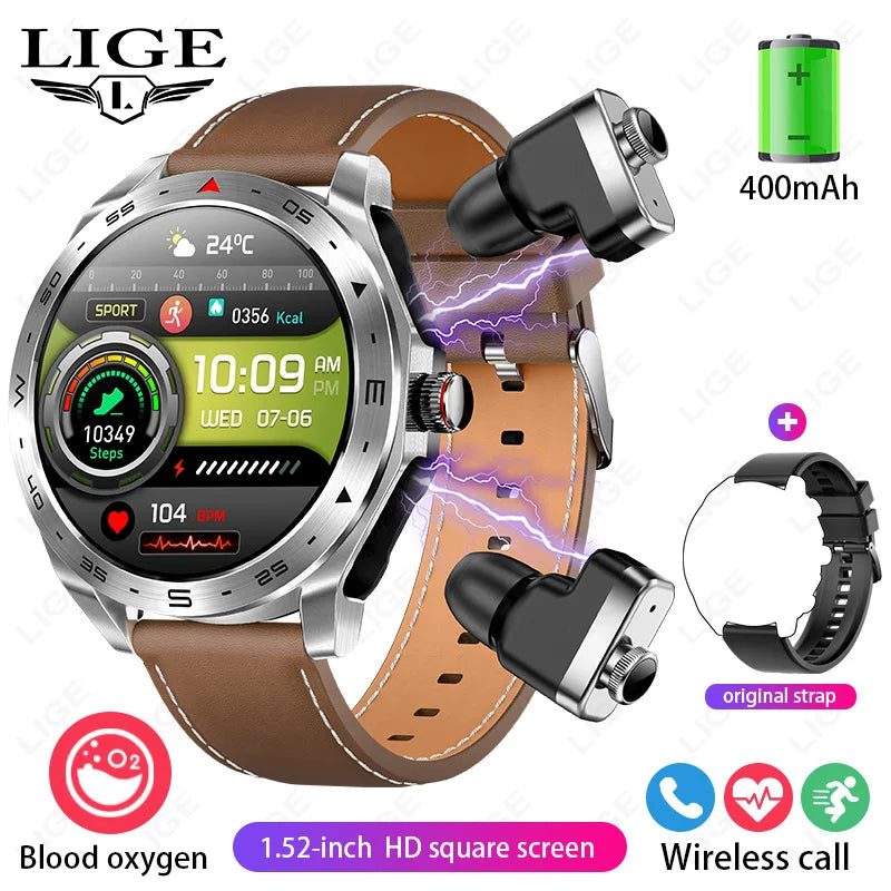 LIGE AMOLED Smartwatch with Bluetooth Earphones