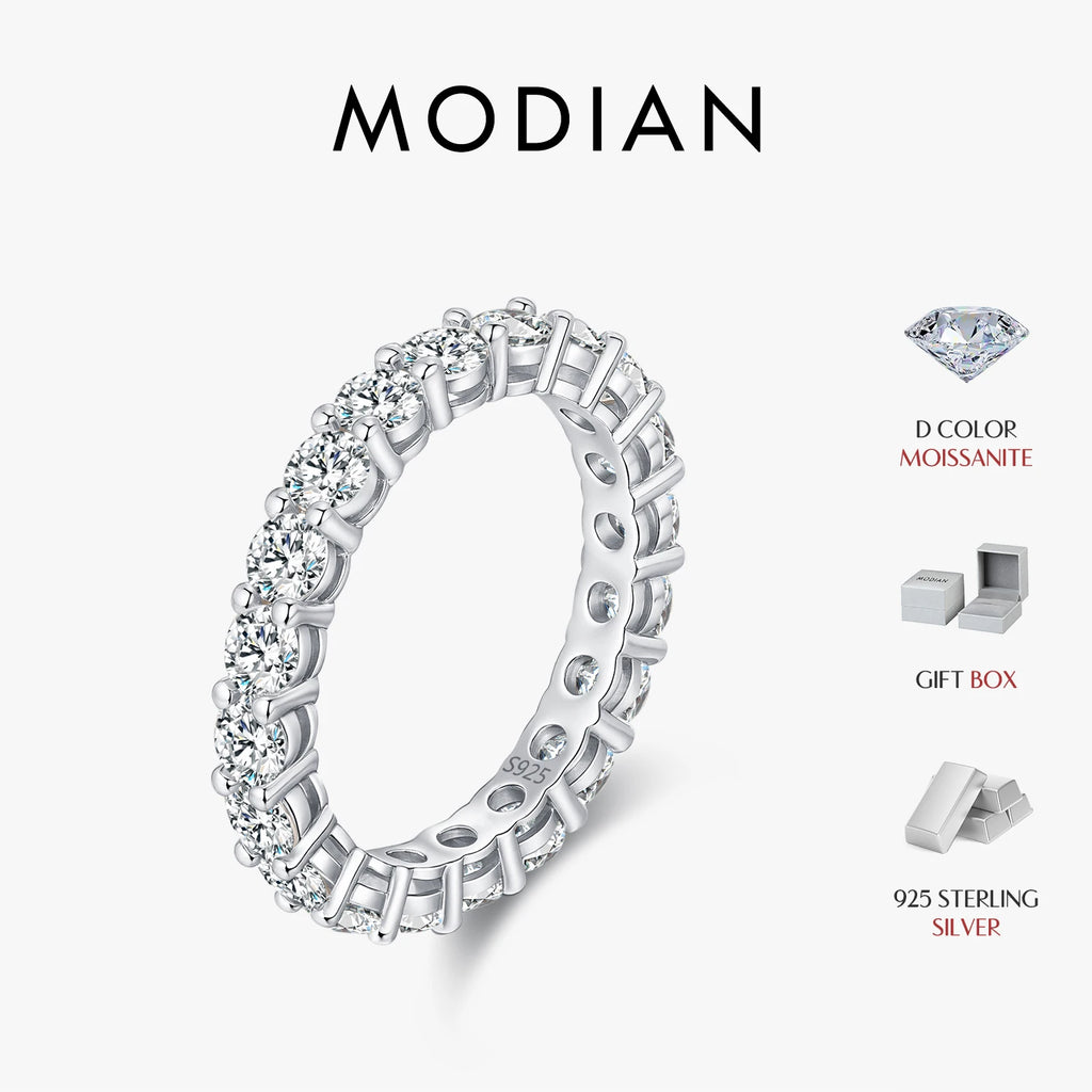 MODIAN Anillos de alianza de moissanita D color deslumbrante en plata de ley 925, anillos de moda de lujo apilables para mujer, joyería fina