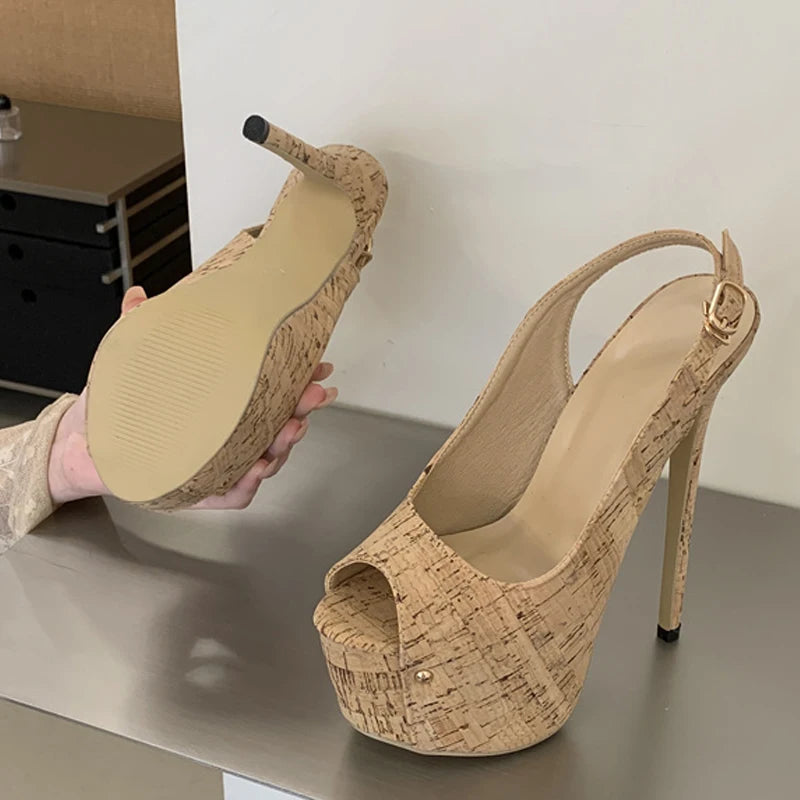 Scarpe peep toe donna Liyke con plateau effetto sughero
