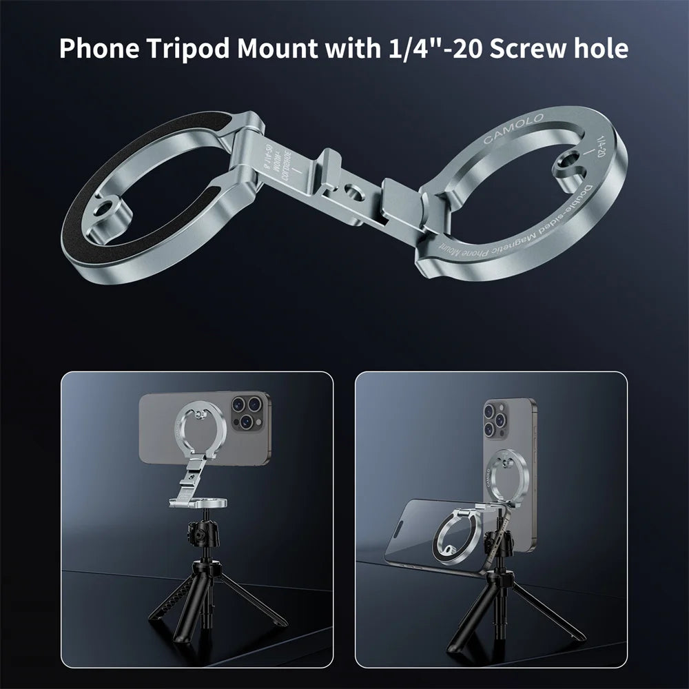 Doppelseitige magnetische Handyhalterung mit Kalteschoe 1/4"-20 Fitnessstudio-Auto-Handyhalterung MagSafe-Ständer für iPhone 17 16 15 14 13 Android Stativ