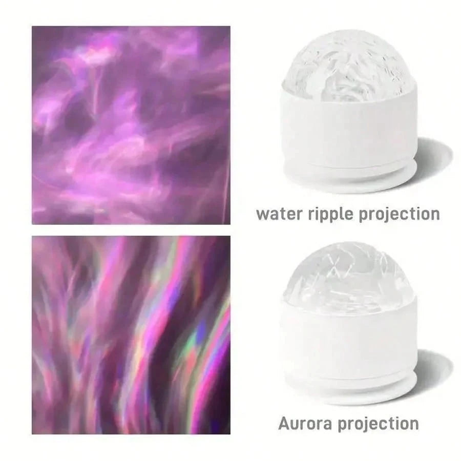 Projecteur de lumière 2 en 1 effet ondulation d'eau et aurore boréale, alimenté par USB avec LED 16 couleurs, télécommande et commandes tactiles, luminosité réglable et rotation à 360°, effet vagues apaisant pour salon, chambre, décoration intérieure