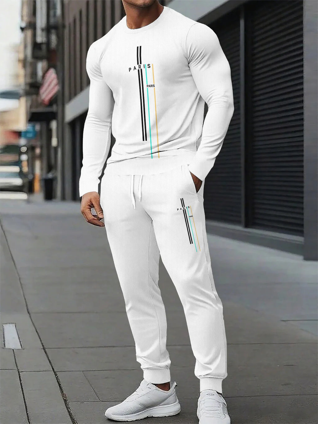 Men's Two-Piece Set, Autumn 2026 New Arrival, Black and White Tie-Dye Panel Print, Stylish Crew Neck, Sporty, Trendy Streetwear Style
