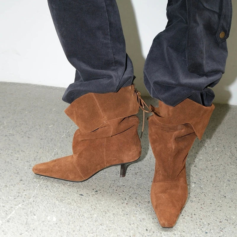 Stivaletti donna Liyke effetto suede con ampio risvolto