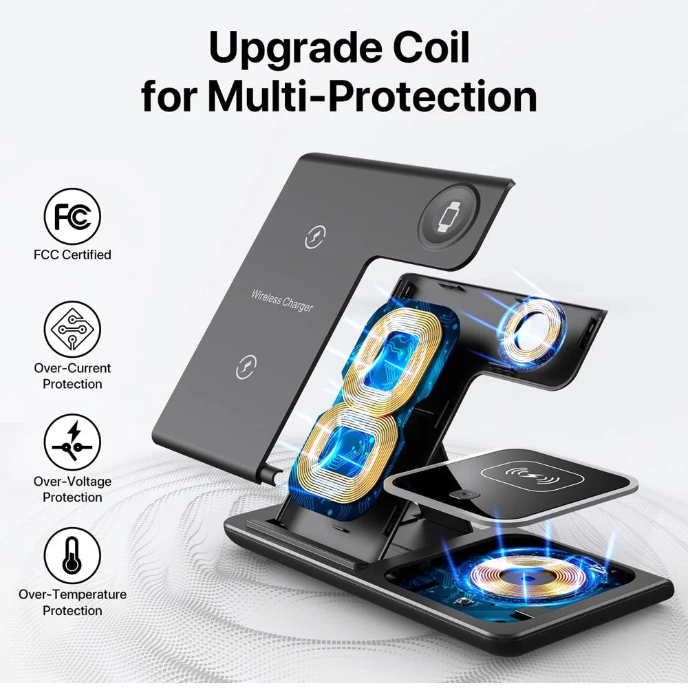 3 in 1 Magnetic Wireless Charger Stand for Magsafe iPhone 17-2 Apple Watch 8/7 & Airpods Pro Fast Charging Station
