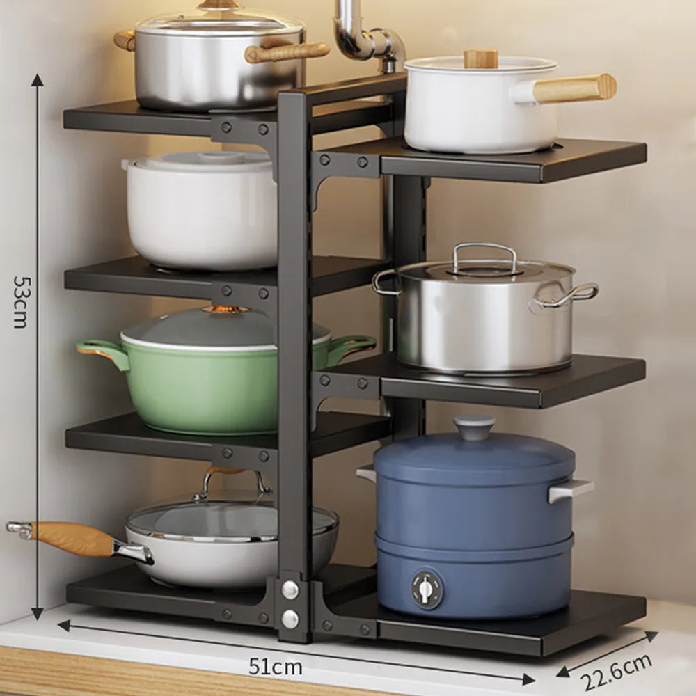 Organizador de ollas ajustable, estante de almacenamiento de acero al carbono para cocina, organizador de ollas y sartenes multicapa para el hogar
