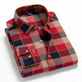 Men's Fashion Casual Plaid Brushed Long Sleeve Shirt Comfortable 100% Cotton Button-Down Slim-fit Thick Flannel Autumn Shirts
