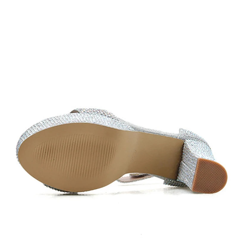 Sandali donna Liyke argento con strass, plateau e tacco largo