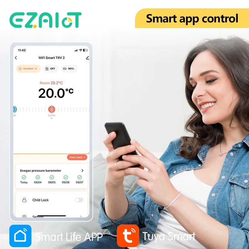 EZAIOT Tuya ZigBee Smart TRV Thermostatic Valve Thermostat Radiator Actuator Temperature Controller Voice Alexa Google Home Alic