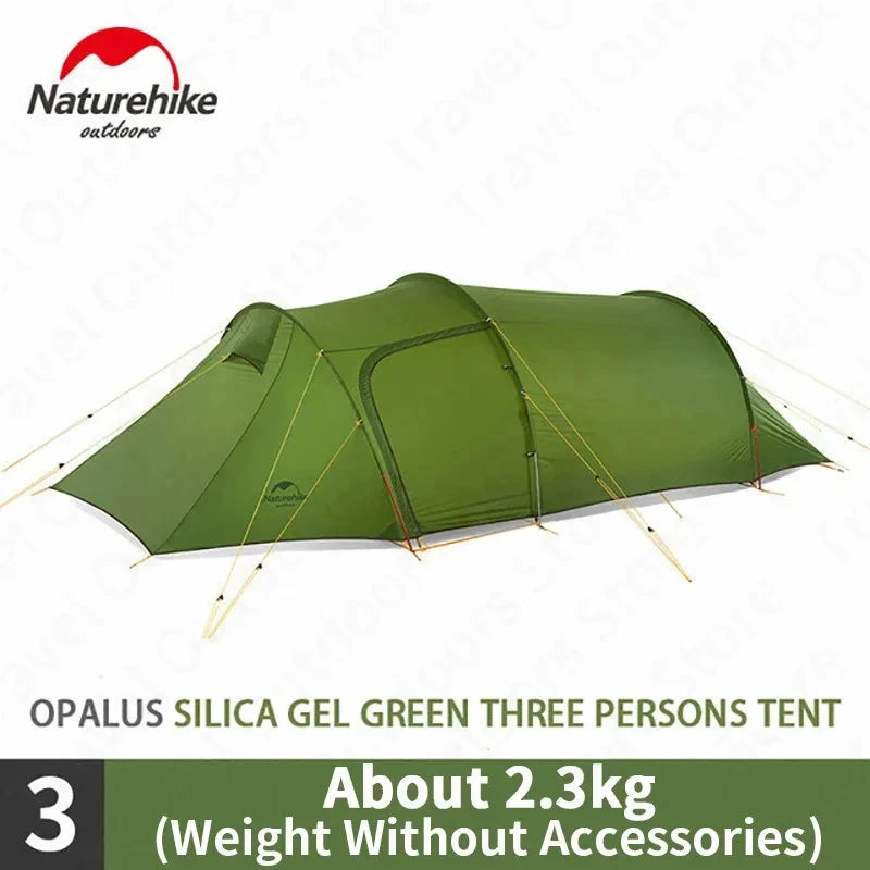 Naturehike Opalus Hiking Tent 3 people 20D Nylon Waterproof Tunnel Tent ultralright wide Vestibule Outdoor background Camping Tent