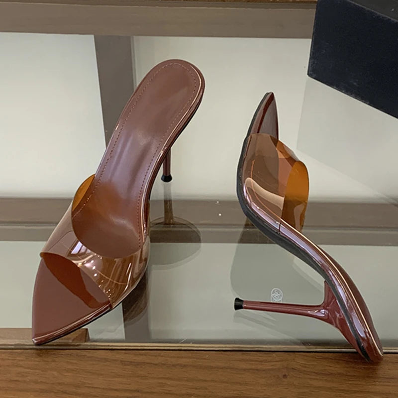 Mules donna Liyke in PVC con fascia liscia e tacco