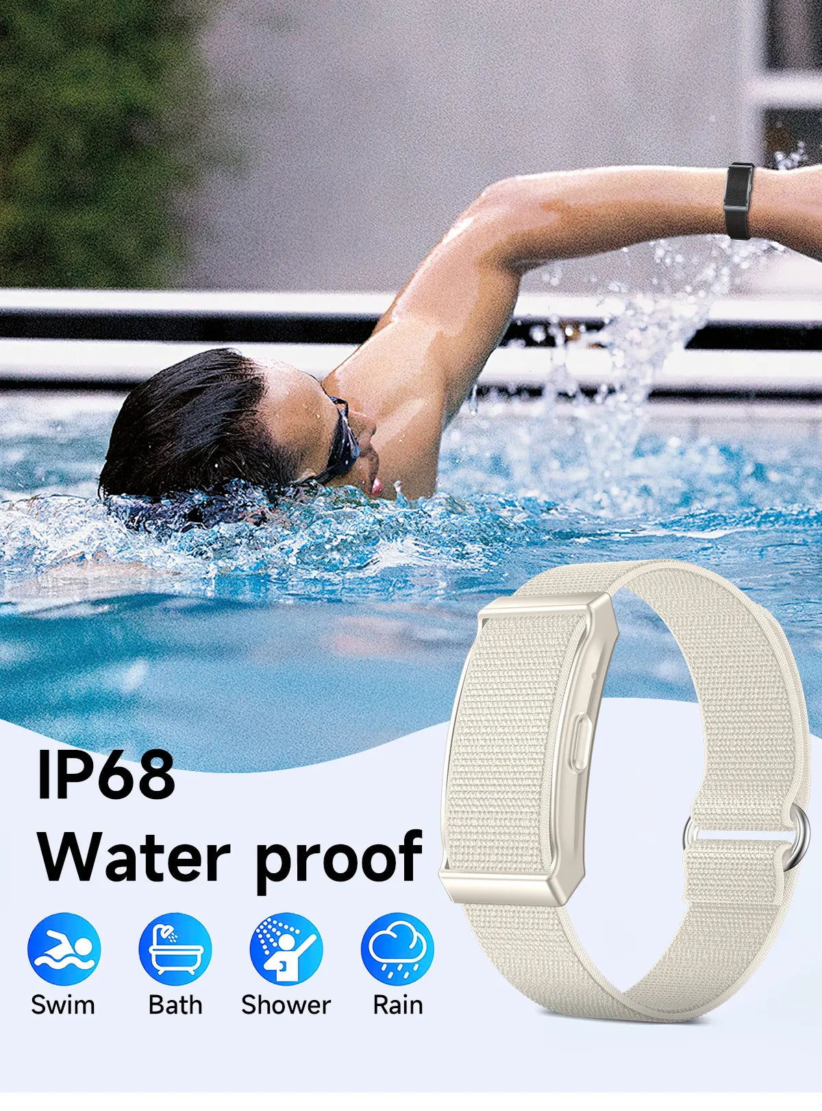 Elastic Nylon Braided Wrist Strap Sport Bracelet Breathable Fitness Heart Rate Sleep Monitor IP68 Pedometer Call Reminder Watch