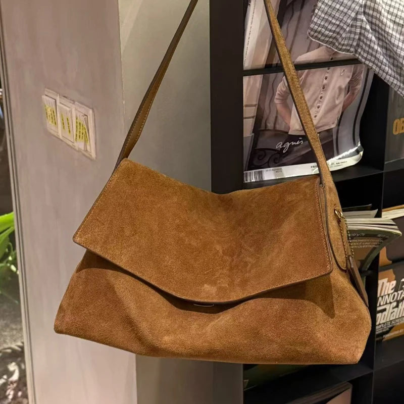Luxury Genuine Leather Women's Shoulder Bag Large Capacity Flap Underarm Bag Simple Solid Color Soft Leather Brand Handbag