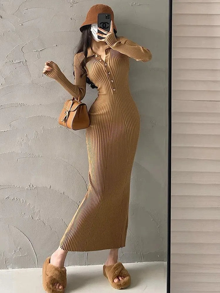 Abito in maglia donna a collo polo e maniche lunghe — immagine 1