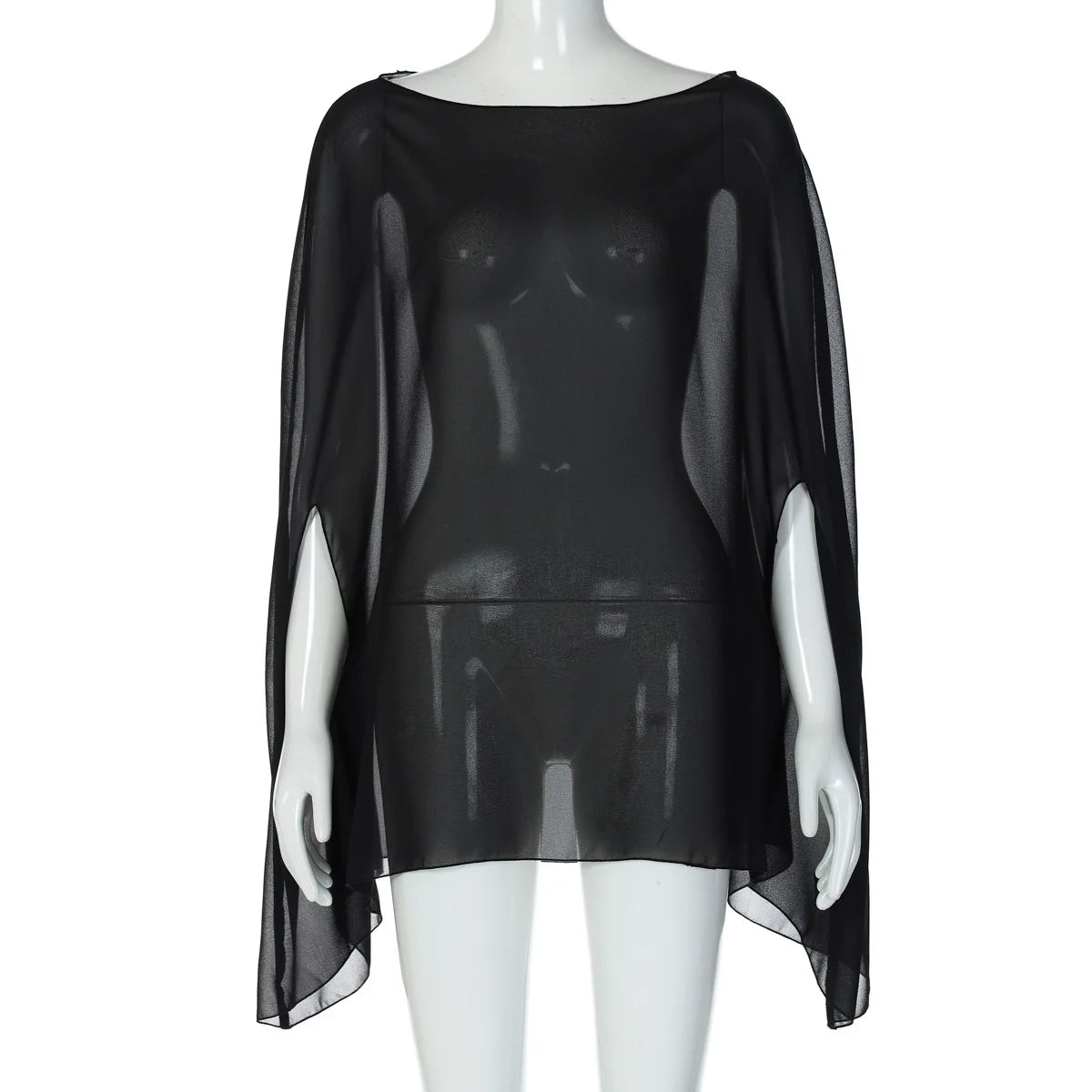 Ropa de mujer Blusas de gasa transparentes Sexys de moda Lisas Prendas para cubrirse Tops elegantes para discoteca para mujer Blanco Negro Streetwear