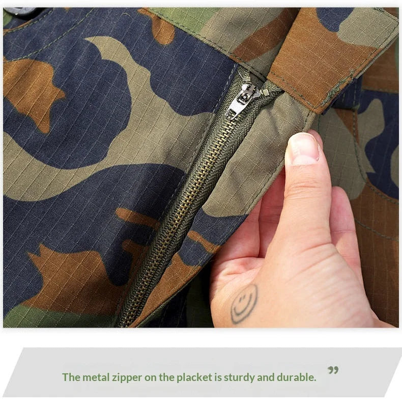 Men's Tactical Camouflage Workwear Set Loose Fit Jacket and Pants Windproof Breathable Outdoor Uniform for Spring Autumn