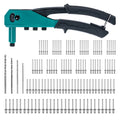 Rivet Gun Kit, Pop Rivet Gun, Heavy Duty Rivet Tool, Professional Hand Riveter, Manual Riveting Tool with 120 Blind Rivets, 4 HSS Drill Bits, 4 Tool-free Interchangeable Heads