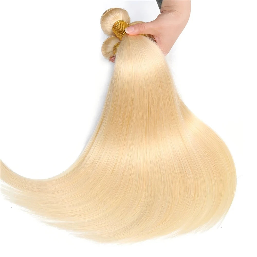 613 Glattes Echthaar-Bundles Remy Brasilianisches Blond 1/3/4 Bundles-Angebot Knochenglattes Echthaar Unbehandelte Extension-Bundles Brasilianisches 613 Glattes Echthaar für schwarze Frauen