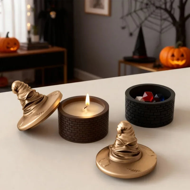 Christmas, Halloween, scented plaster cement resin wizard hat grid pattern storage jar candle cup silicone mold