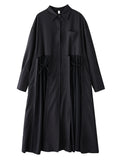 Schwarzes Damen-Chemisierkleid in Midi-Länge mit Schnürung