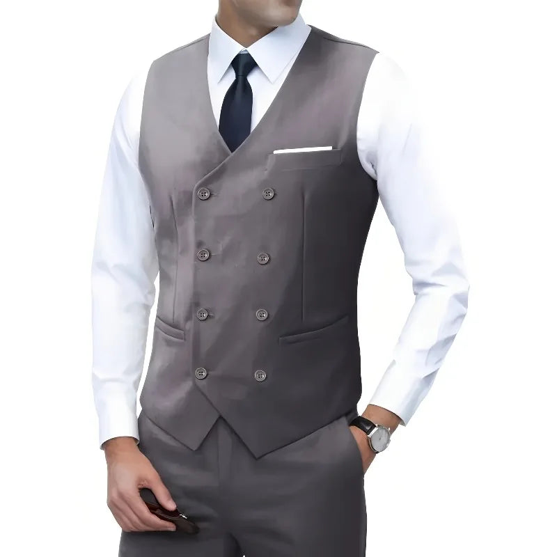 Hot Sale Men's Double Breasted Vest British Style Slim Fit Business Formal Waistcoat High Quality Suit Vest Multiple Colors