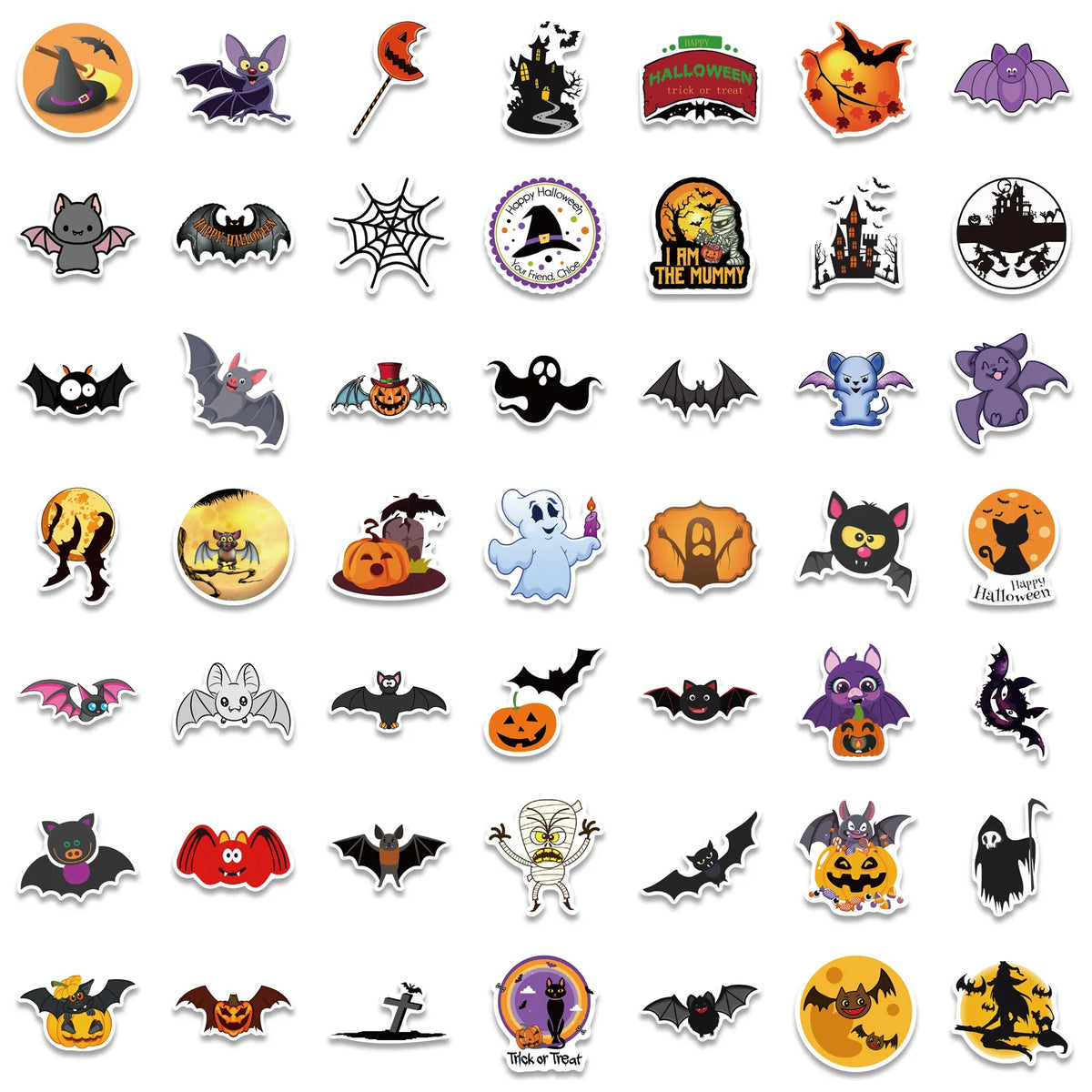 50/100PCS Halloween Purple Bat Stickers Streetwear Laptop Happy Halloween Elements Harajuku Wall Bar Fashion Living Room Sticker
