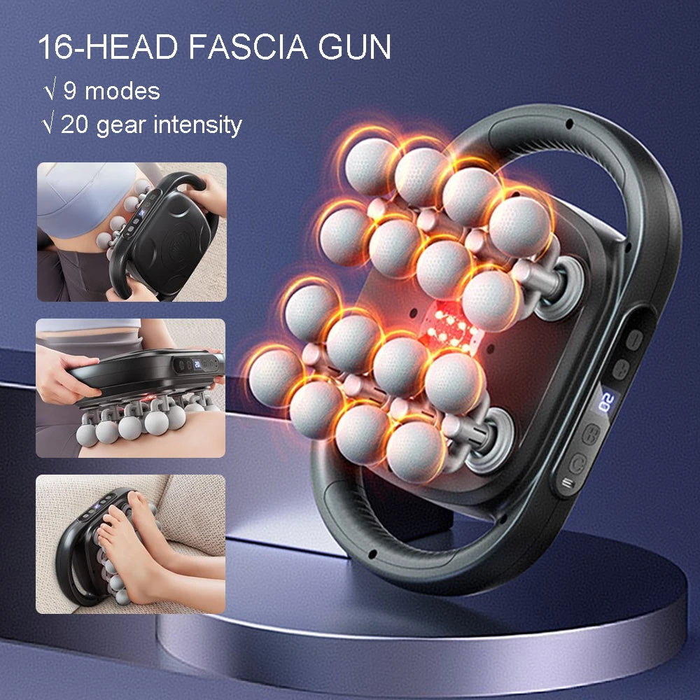16 Massage Heads Massage Gun, Cordless Fascia Gun, High-Frequency Vibration Back and Waist Massager, Neck and Shoulder Massager
