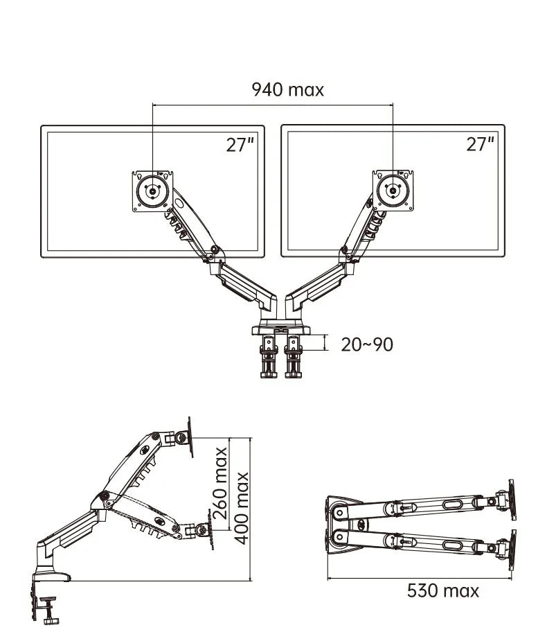 NB F160 Laptop-Halterung 10–17,3 Zoll, um 360° drehbar, Gasdruckfeder mit voller Beweglichkeit für 10–27 Zoll LCD-TV-Bildschirme und Monitore, Tisch- und Schreibtischhalterung