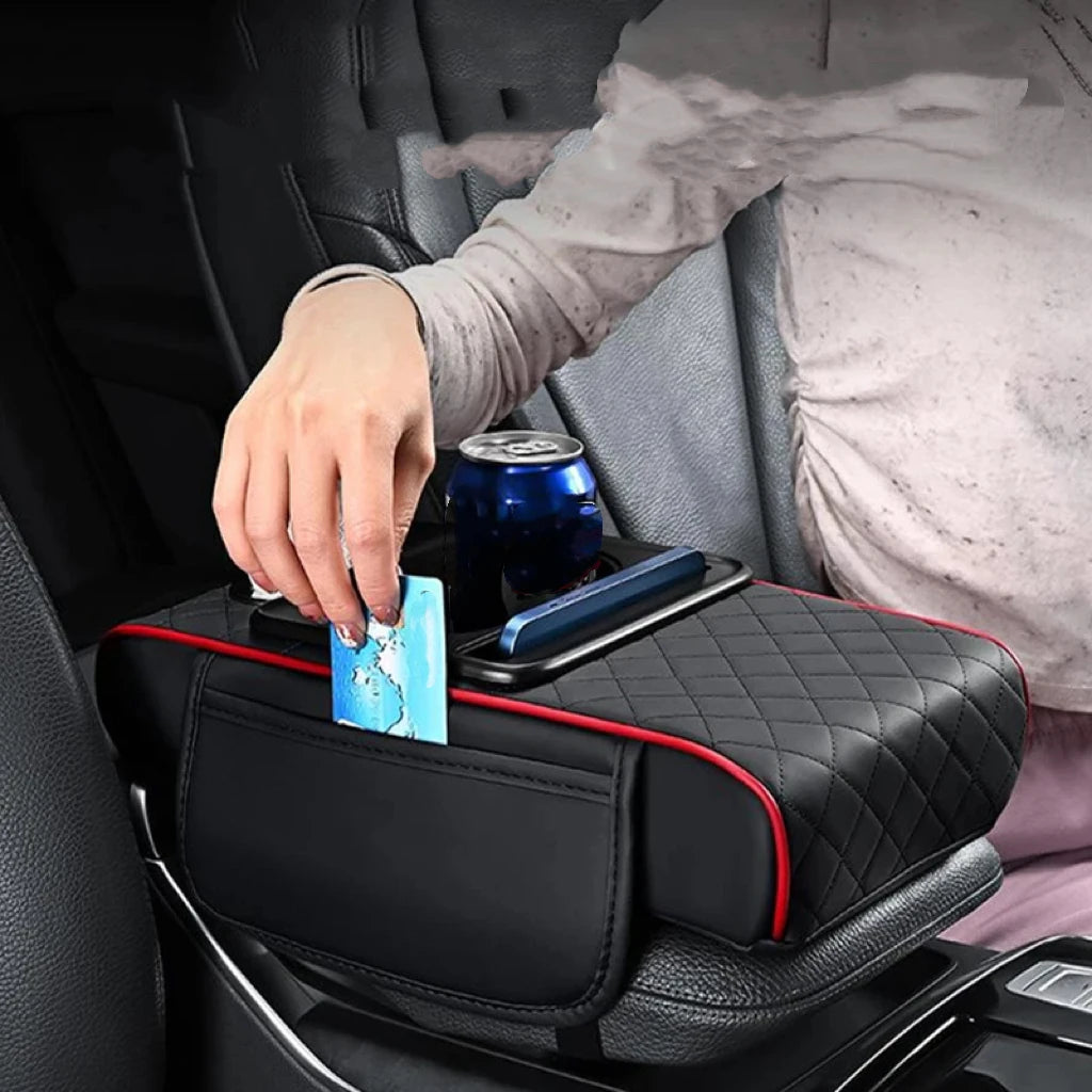 Höhenverstellbares Polster für die Mittelarmlehne im Auto, Armlehnenbezug mit 2 Getränkehaltern, ganzjähriger Schutz für die Armlehne
