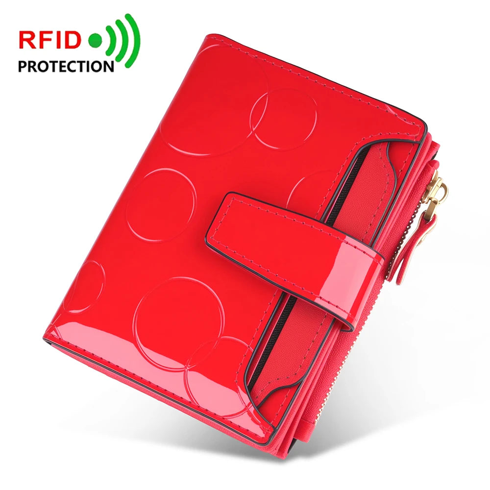 Fashion Women's Wallets RFID Blocking Card Holder Purses for Women Patent Leather Wallet and Handbags with Zip Coin Pockets