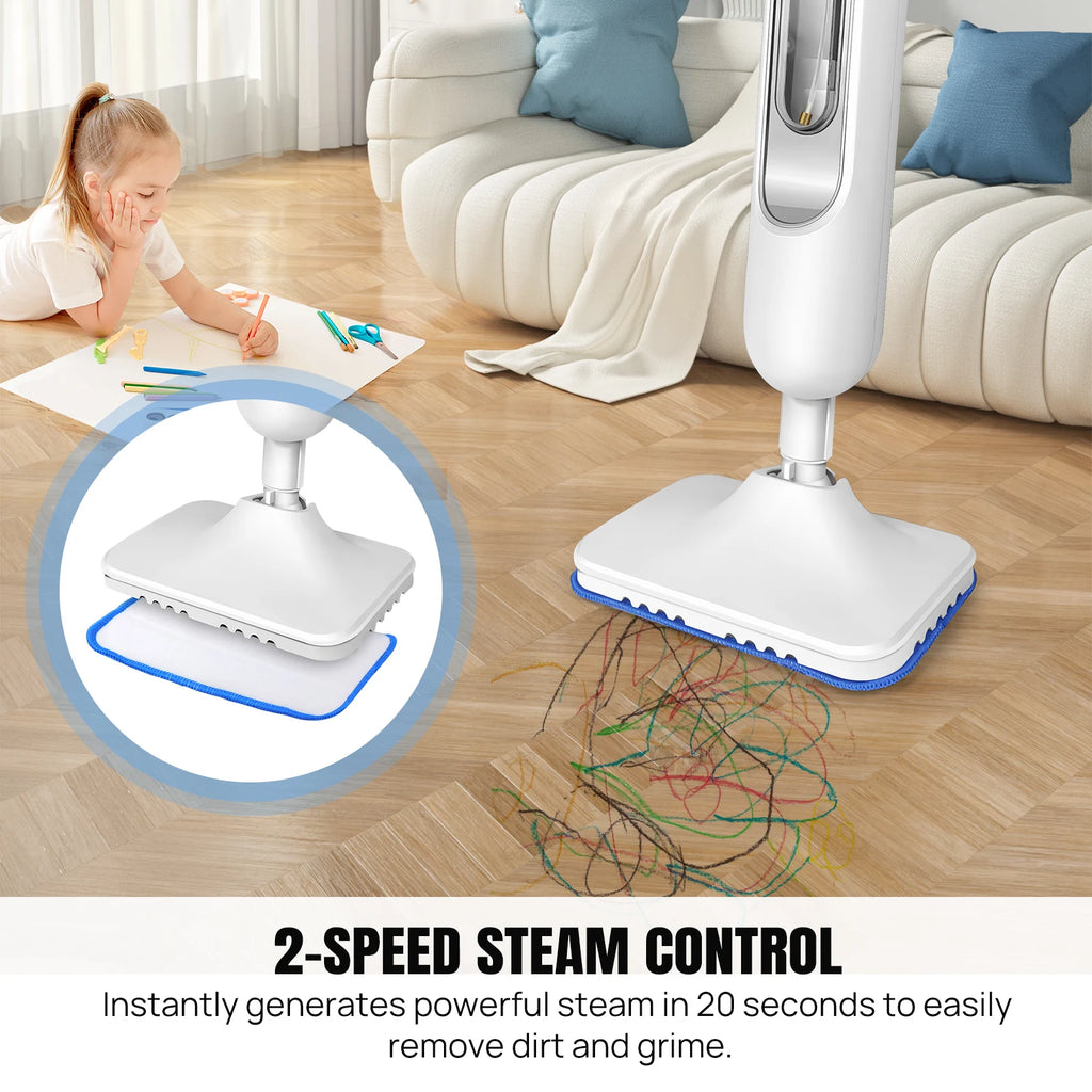Mopa vaporizadora White Home 1500 W, vaporizador de suelos de 2 velocidades con mango extraíble para baldosas y madera
