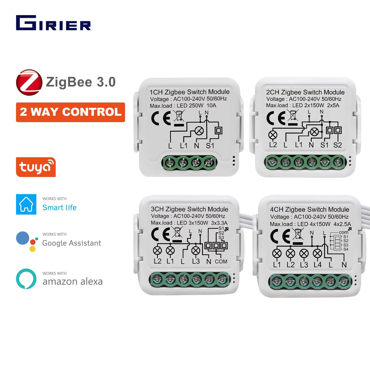 Modulo interruttore Zigbee GIRIER da 1 a 4 canali