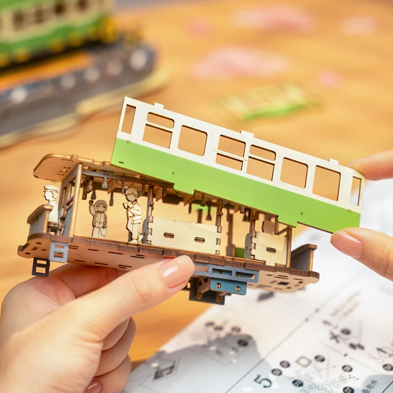 Robotime Rolife Sakura Journey Coche de madera para armar Rompecabezas 3D de madera ecológico para niños Kits de bloques de construcción Juguetes divertidos