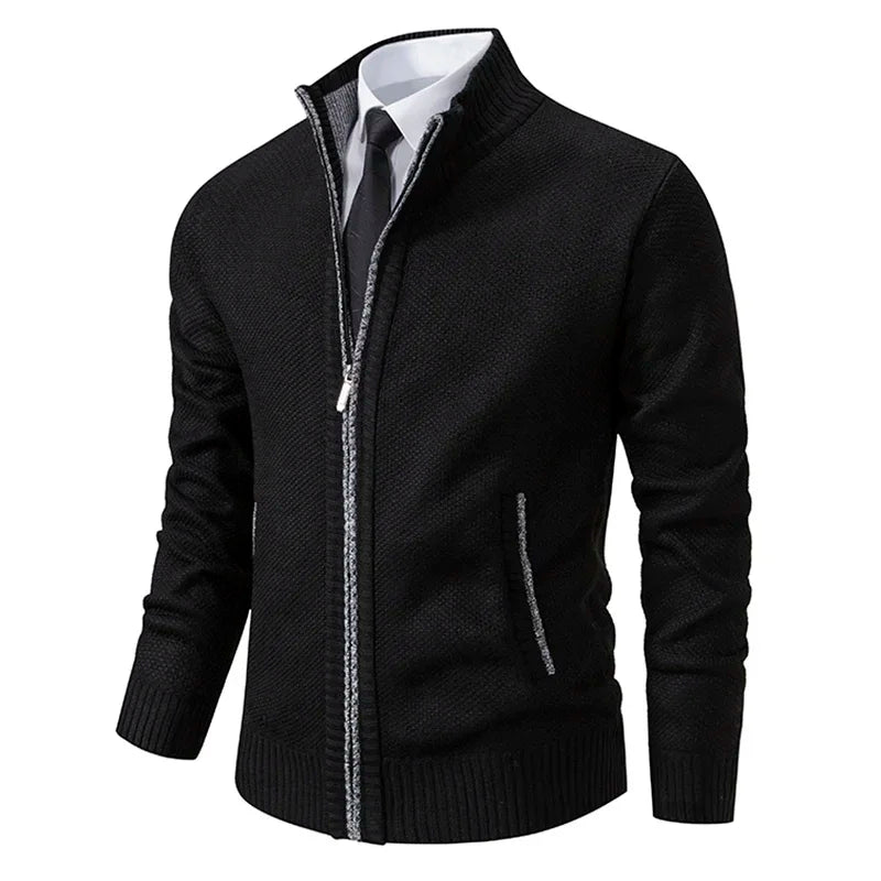 Autumn Men's Casual Zipper Cardigan Stand Collar Solid Sweatercoat Warm Fleece Sweater Male Winter Classic Sweater Hot Sale