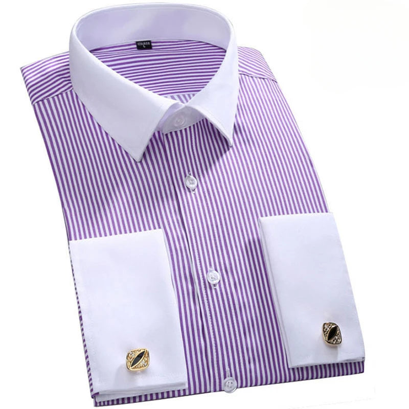 M~6XL Herren-Businesshemd mit französischen Manschetten, 2024 neu, weiß, langärmlig, formell, mit Knöpfen, Regular Fit, Manschettenknopfhemd