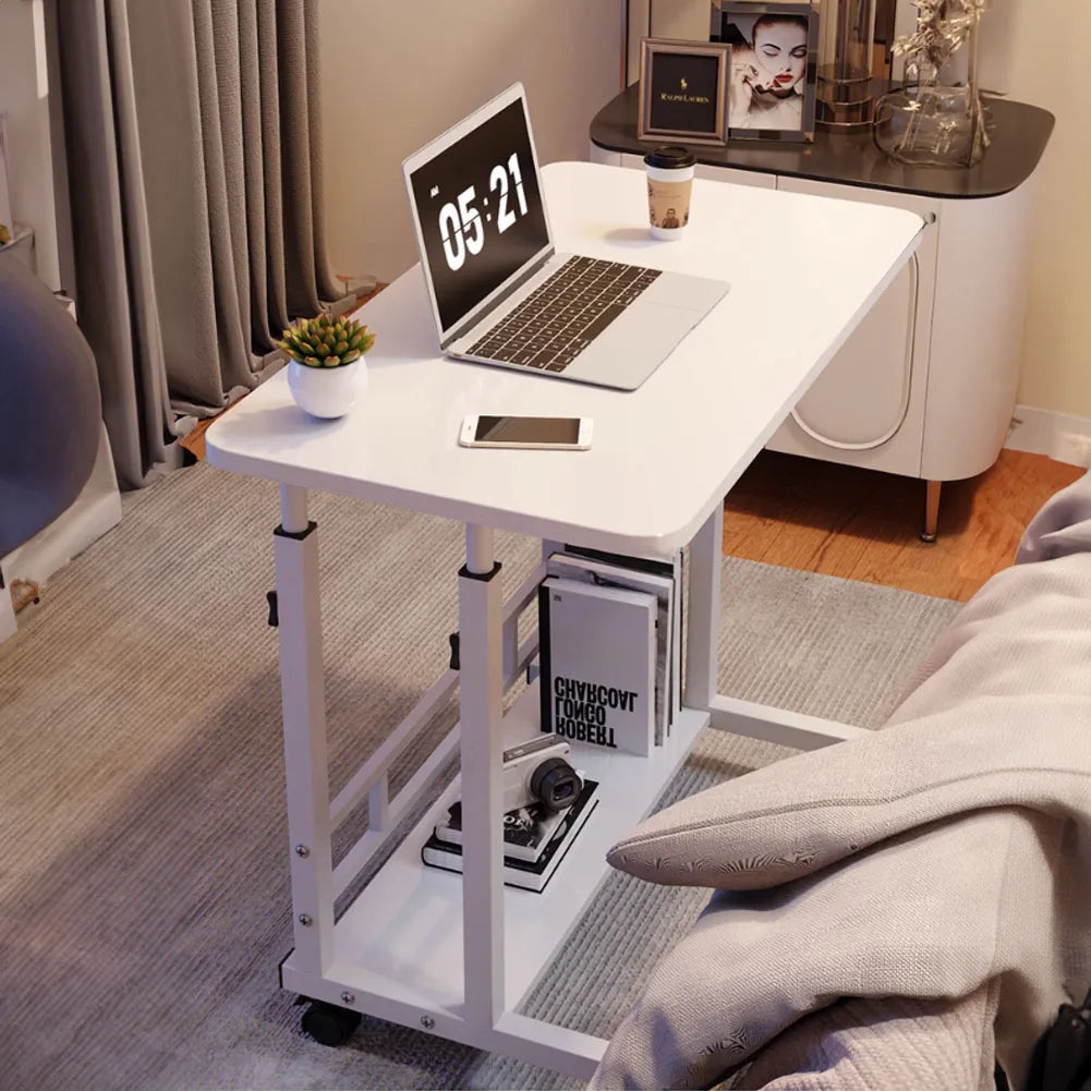 Voltsify Mobile Over-Height Adjustable Mobile Table Overbed Desk with Shelves, Wheels, and Laptop Tray Stand