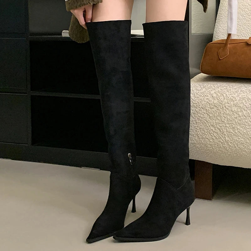 Stivali donna Liyke alti effetto suede con risvolto
