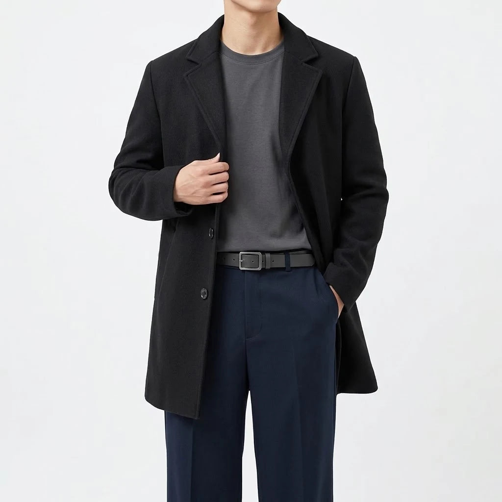 Autumn Men's Classic Overcoat Slim Fit Lapel Winter Trench Coat Elegant Business Casual Single Breasted Long Coat Windbreaker