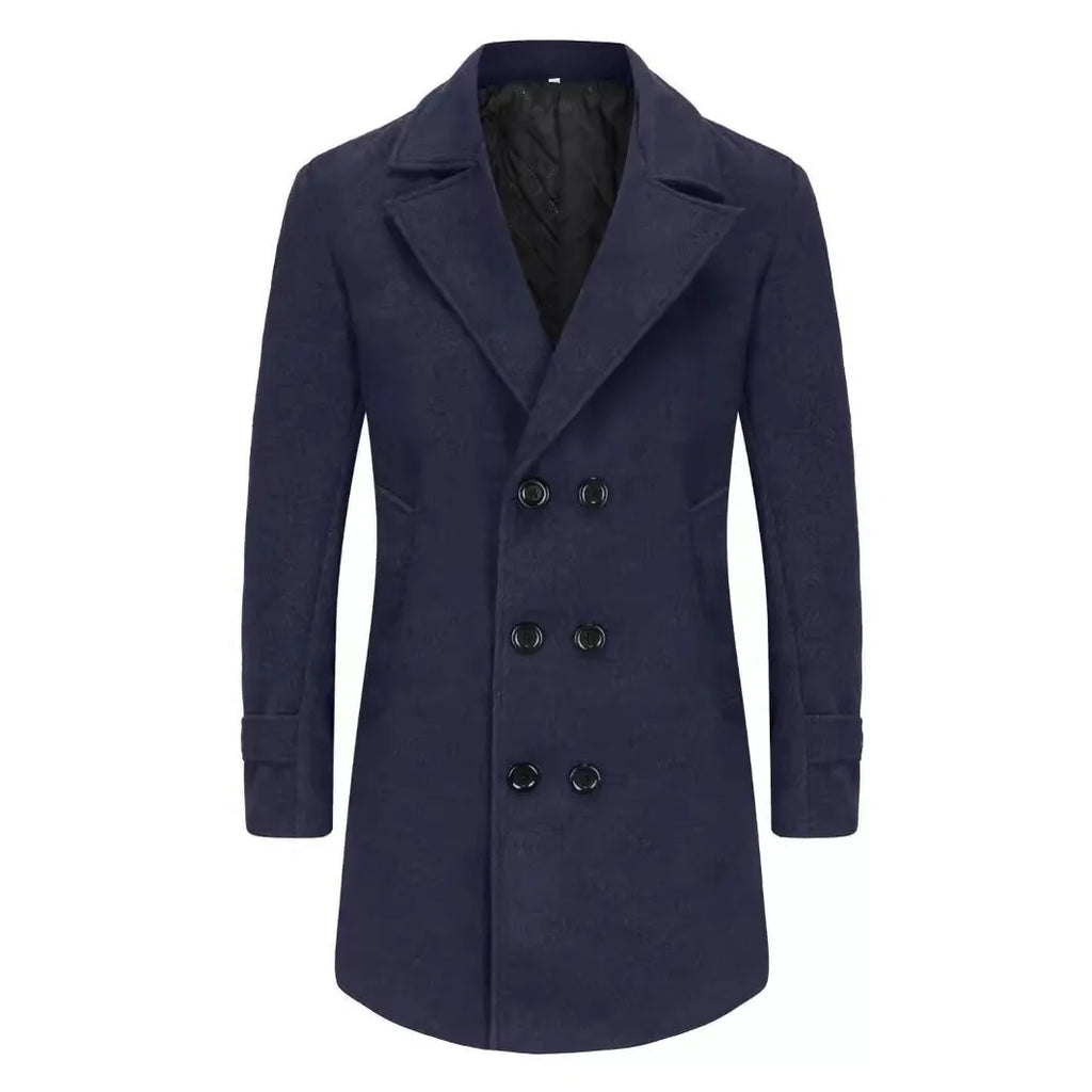 Autumn Winter New Fashion Men's Solid Color Turn-down Collar Long Sleeve Double-breasted Wool Coats Male Clothes Thicken Jackets