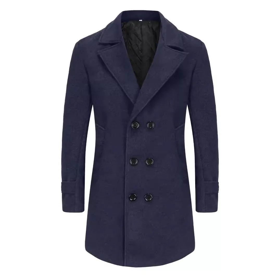 Autumn Winter New Fashion Men's Solid Color Turn-down Collar Long Sleeve Double-breasted Wool Coats Male Clothes Thicken Jackets