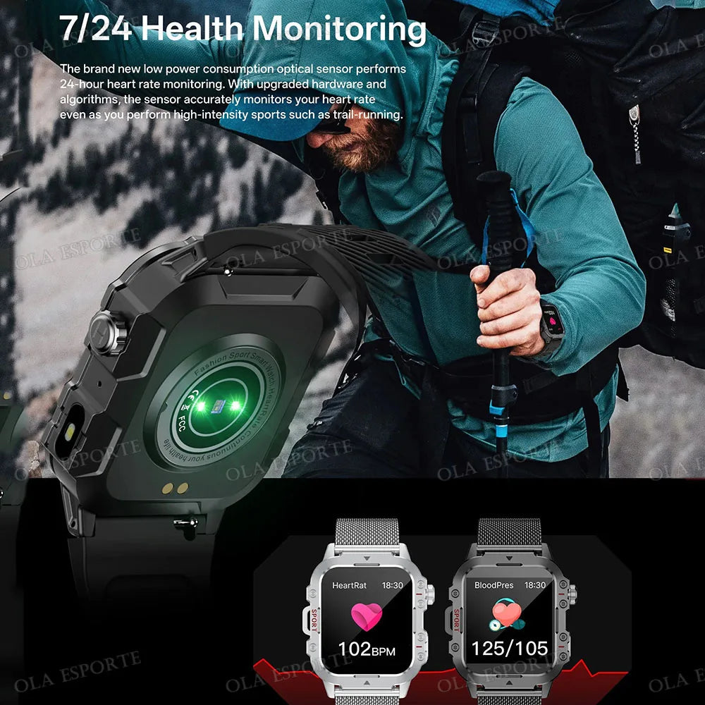 2026 Military Outdoor Smart Watch Men's GPS Flashlight Bluetooth Call 2.01" AMOLED Screen 3ATM Waterproof Sports Smartwatch Ht30