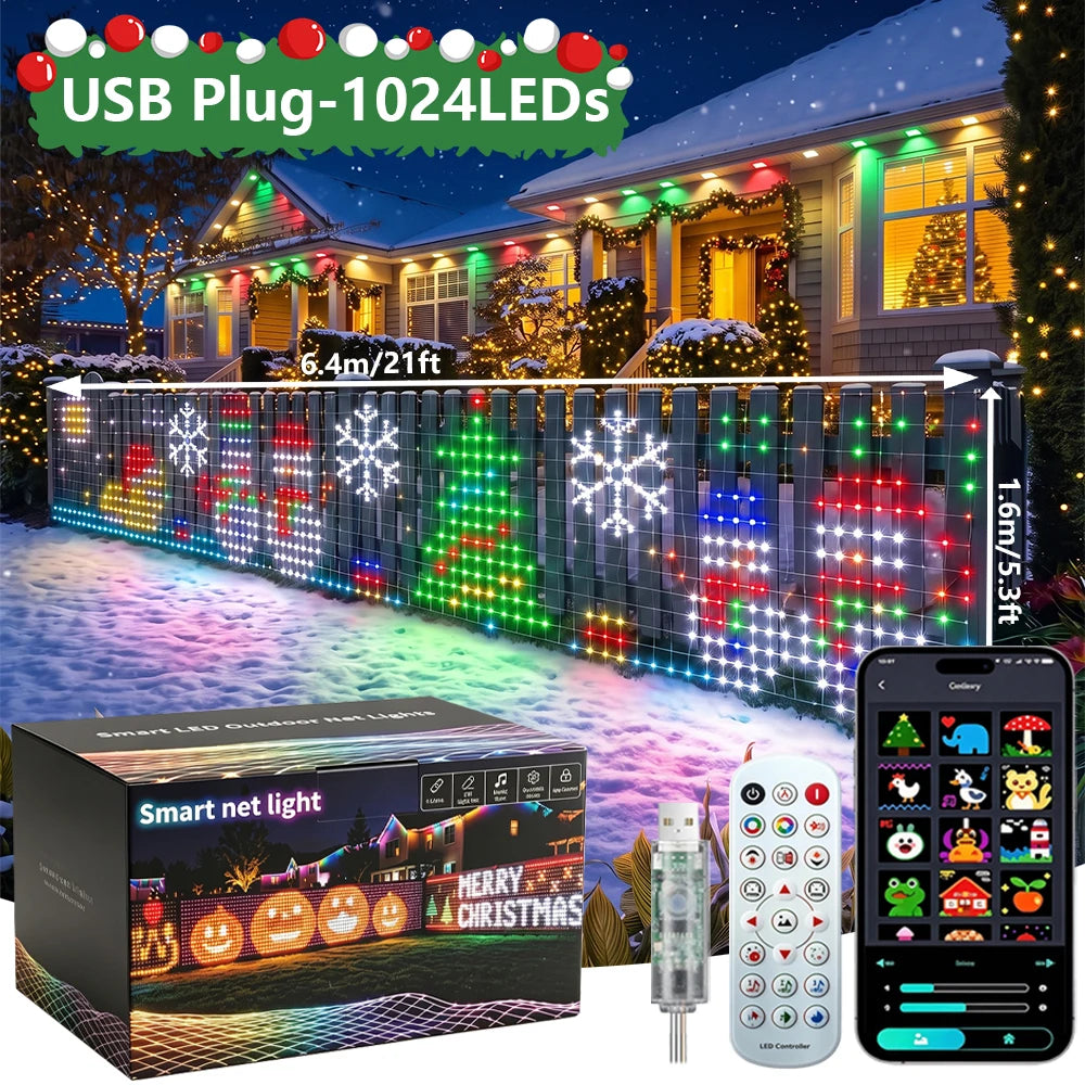 32×5FT 1536 LED Smart Christmas Net Lights,Outdoor Mesh Lights for Bushes Patio Decor,Color Changing DIY Mode Timer Waterproof