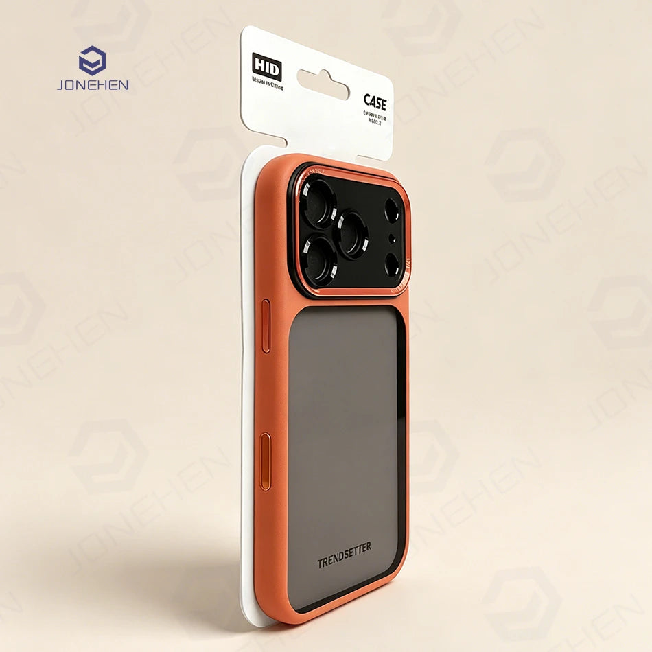 Luxury Matte Bumper Orange Transparent Case For iPhone Air 13 14 15 16 17 18 Pro Max Metal Camera Buttons Shockproof Clear Cover