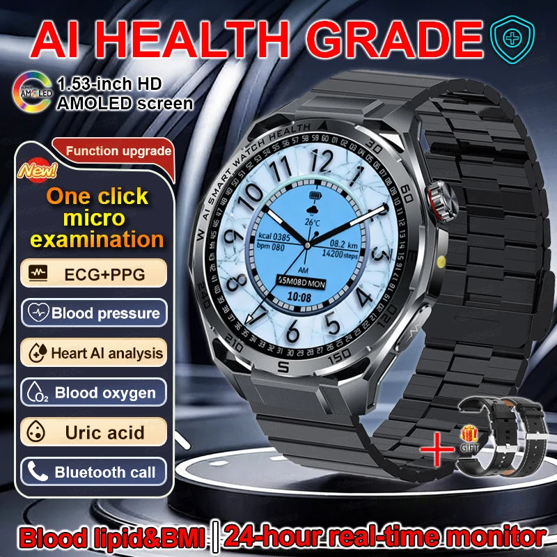 New AI Health Diagnose Smart Watch ECG+PPG Physical examination BP BO2 Uricacid Call Health Tracker Smartwatch For Men Women IOS