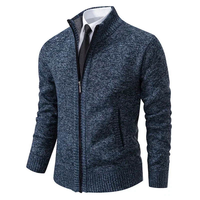 Autumn Men's Casual Zipper Cardigan Stand Collar Solid Sweatercoat Warm Fleece Sweater Male Winter Classic Sweater Hot Sale