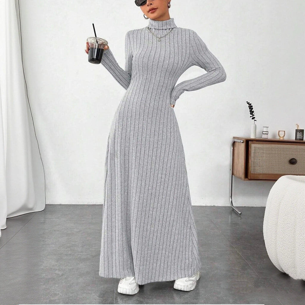 Abito lungo da donna a collo alto e maniche lunghe
