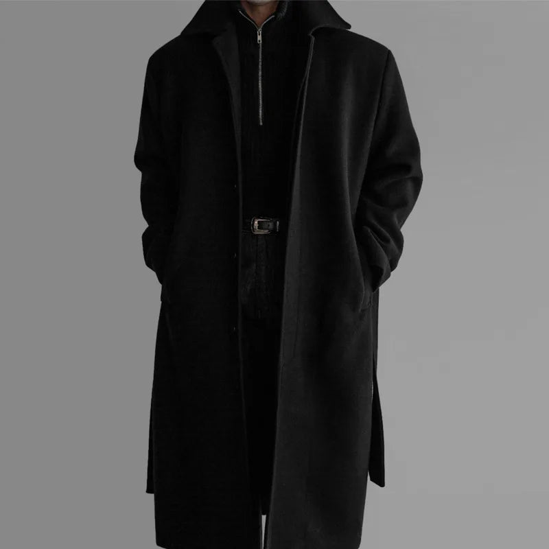 IEFB High-end Fashion Warm Solid Color Men's Wool Coat Turn Down Collar Long Sleeves Belt Tie Waist Coats Winter New Tide 9X2077